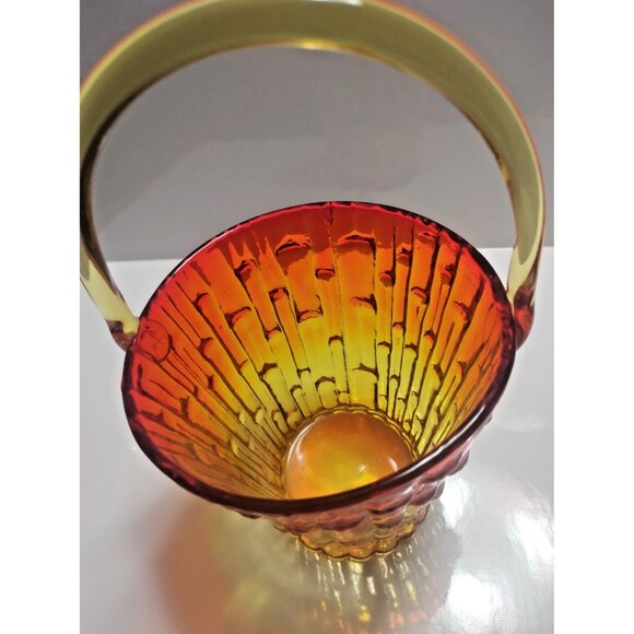 Vintage Italian Amberina Ruffled Edge Glass Basket with handle | MCM Home Decor - Picture 4 of 8